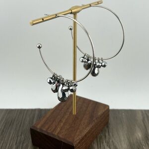 Silver Hoop Earrings with Beaded Accents